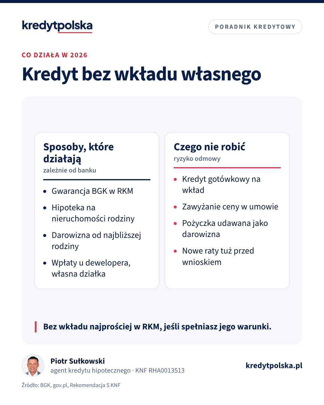 Kredyt bez wkładu własnego. Bez wkładu najprościej w RKM, jeśli spełniasz jego warunki.